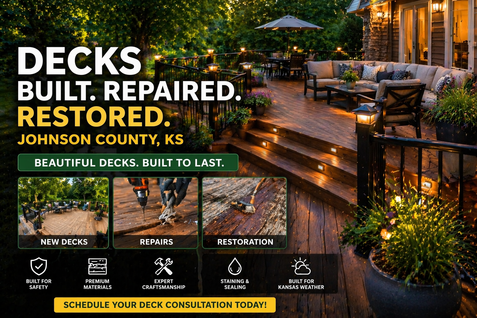 Deck-Building-Repair–Restoration-in-Johnson-County-KS Beautifully restored wooden deck outdoors